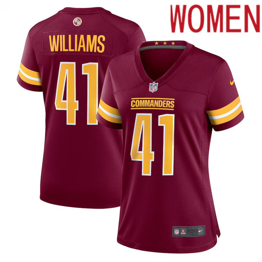 Women Washington Commanders #41 Jonathan Williams Nike Burgundy Game NFL Jersey